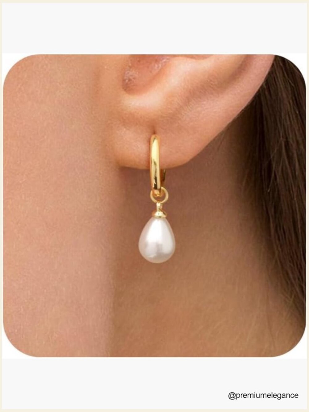 Gold Pearl Dangle Earrings, Hypoallergenic Drop Huggie Hoops for Women